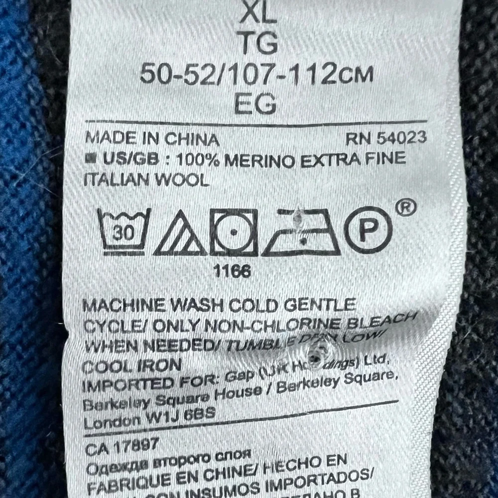 Banana Republic Baruffa Italian Merino Sweater XL Blue Gray‎ Stripe Easy Care